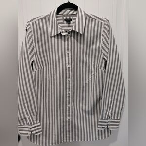 Talbots Vertical Gray and White Stripe Dress Shirt #0660